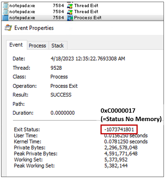 Figure 10. An example of a “notepad.exe” file that failed upon execution 